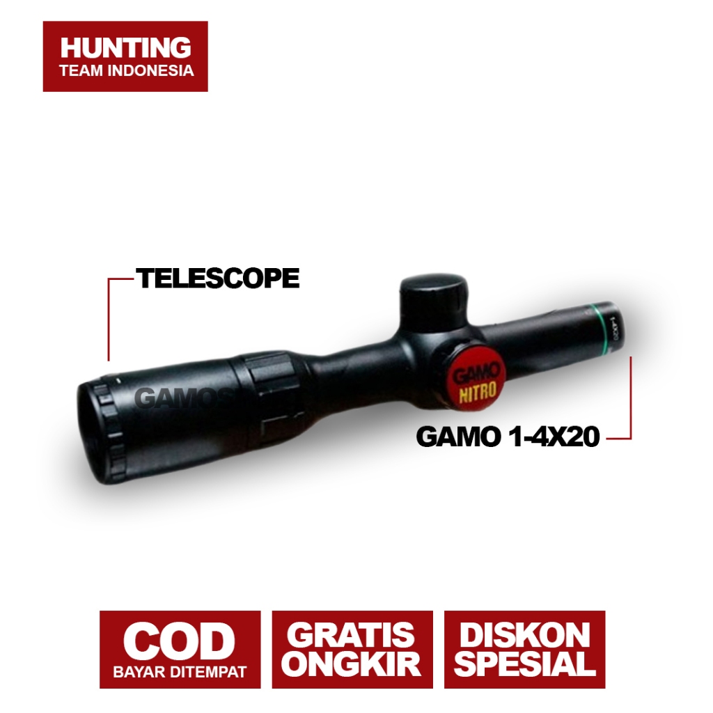 GAMO NITRO 1-4X20 - 100% ORIGINAL TELESKOP GAMONITRO BUNTUNG 1-4x20 TELESKOP GAMONITRO TEROPONG SENA