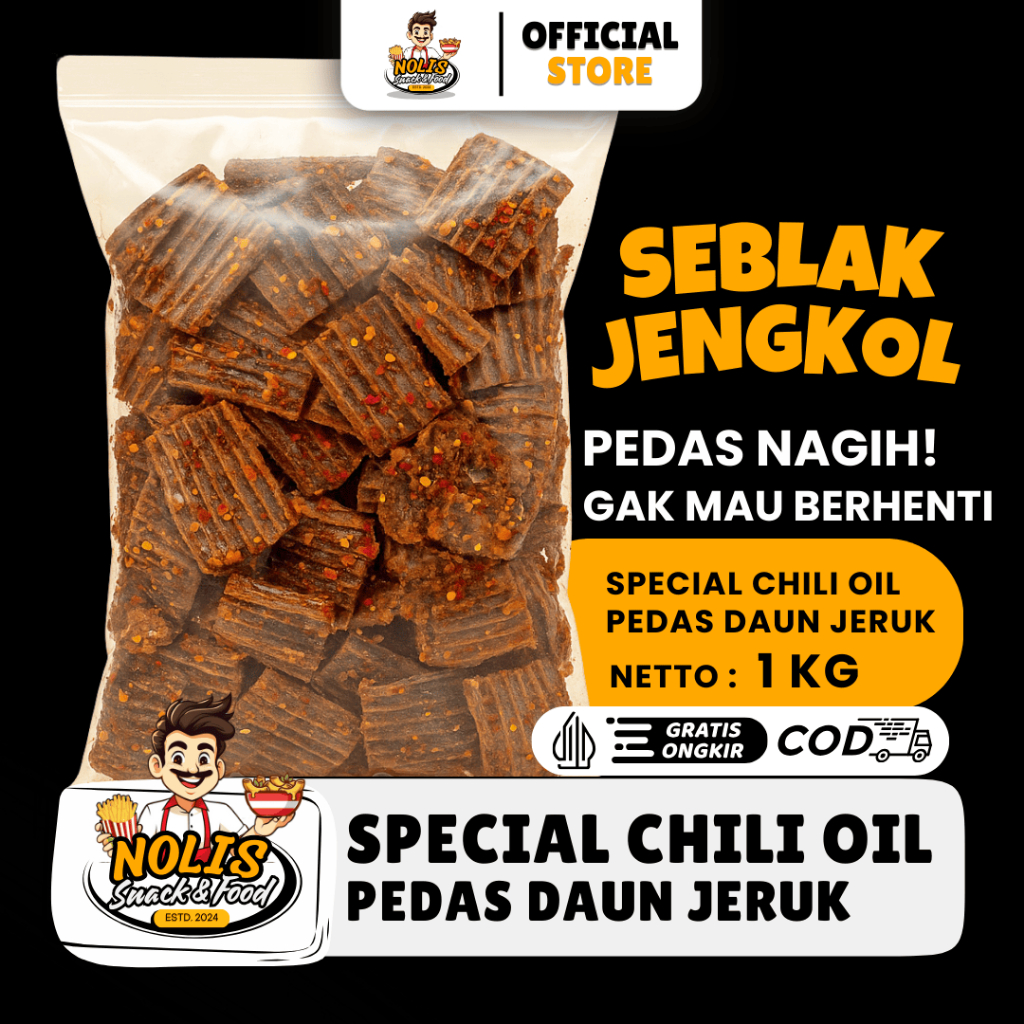

SEBLAK KERUPUK JENGKOL - 1KG [NOLIS SNCAK & FOOD] Rasa Pedas Chili Oil Rasa Daun jeruk dan Original