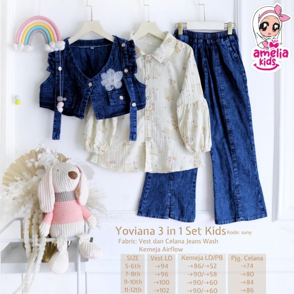 setelan anak motif bunga Yoviana set 3in1 kids ORI Amelia kids usia 5-13tahun