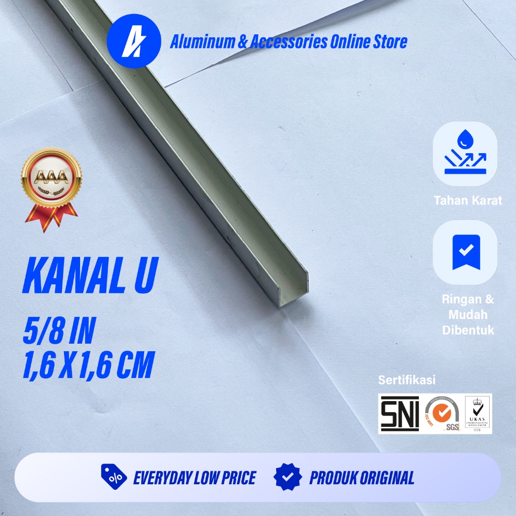 Aluterra Aluminium U | List U | Kanal U | 16x16 mm  5/8 Inch Tebal 0.9 mm