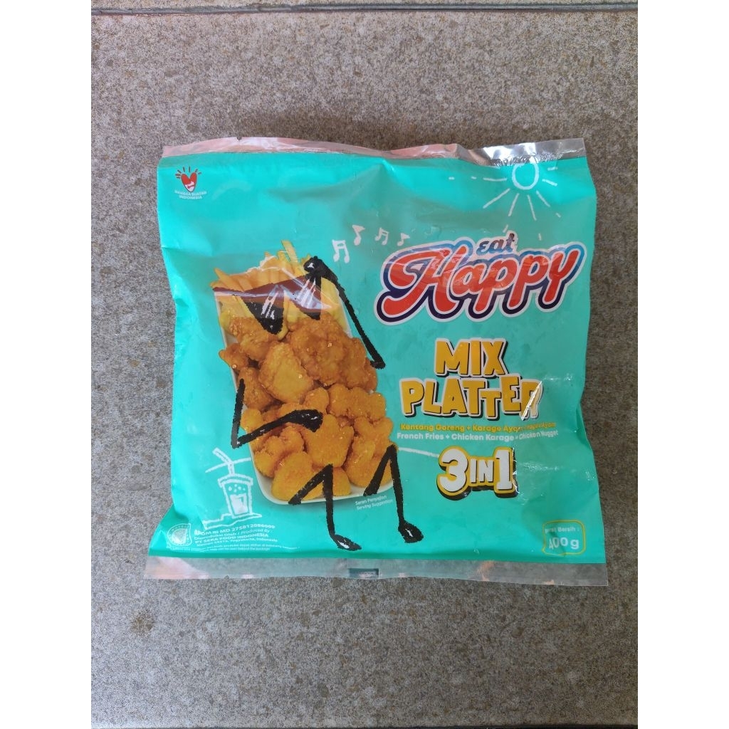 

Happy Eat Mix Platter 3in1 (kentang,Karaage,Nugget) 400 gram Frozen