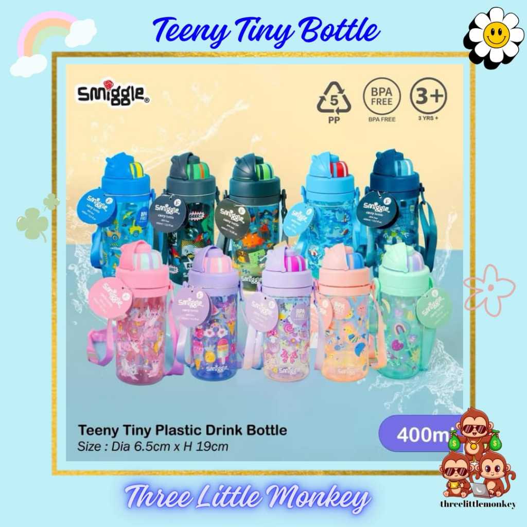 SMIGGLE Series Glide Teeny Tiny 400ml Botol Minum Anak Sedot Lion Shark Ballerina