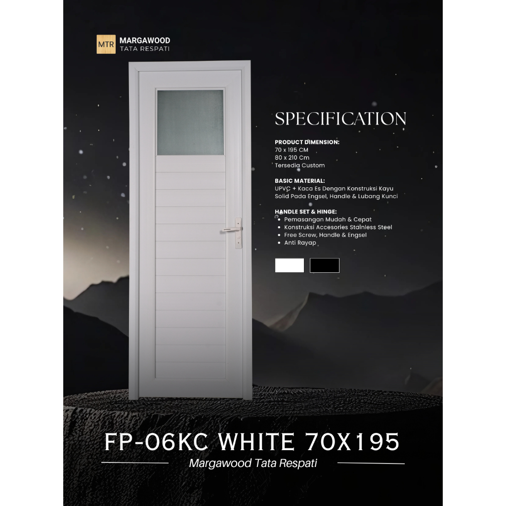 Pintu Margawood uPVC FP-06KC Putih/Hitam - Kamar Mandi / Internal / Exterior / 70x1950 / 80x210