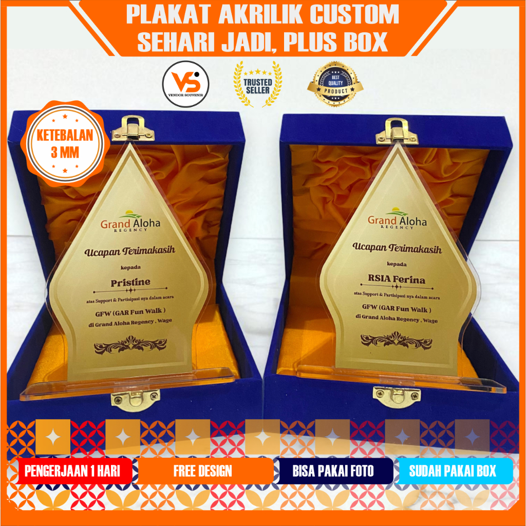 Plakat/Vandel Akrilik Custom Ketebalan 3mm dengan BOX