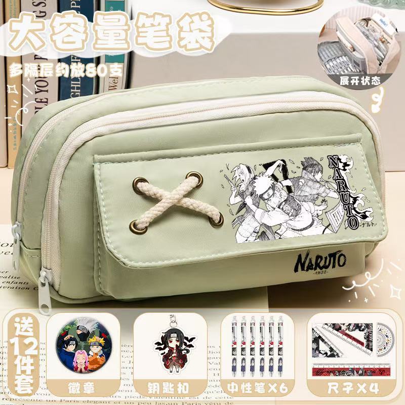 

(Free 12 piece set)Naruto anime anime pencil bag for primary school students 3456 pencil box cartoon large capacity stationery box-3