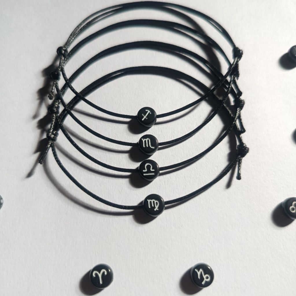 Gelang Zodiak Bulat Hitam//Gelang Tali Simpel Zodiak
