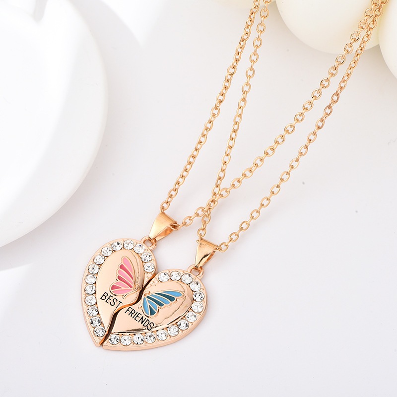 Kalung Couple Sahabat Forever Liontin Hati Kristal Butterfly Best Friends Kalung Persahabatan