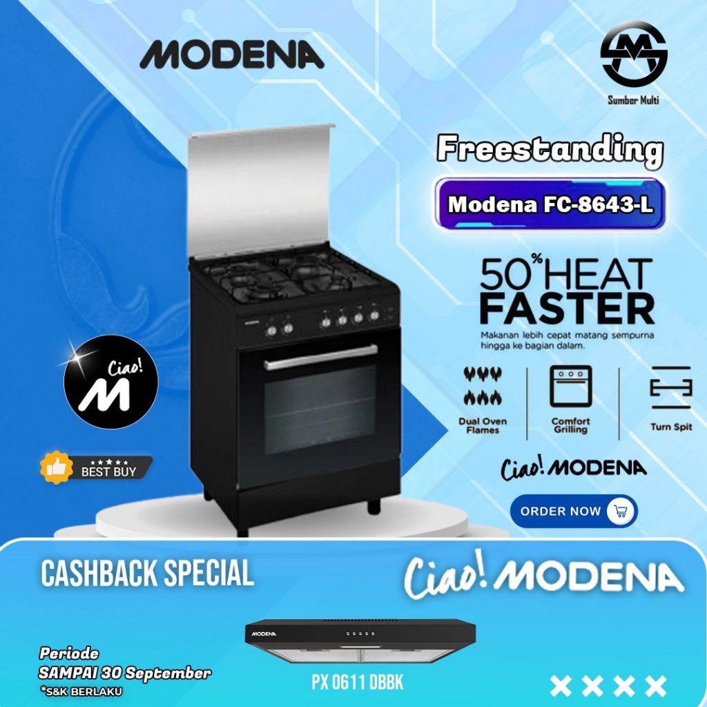 Kompor Oven Freestanding Modena FC8643L / Modena Freestanding Cooker Oven FC 8643L