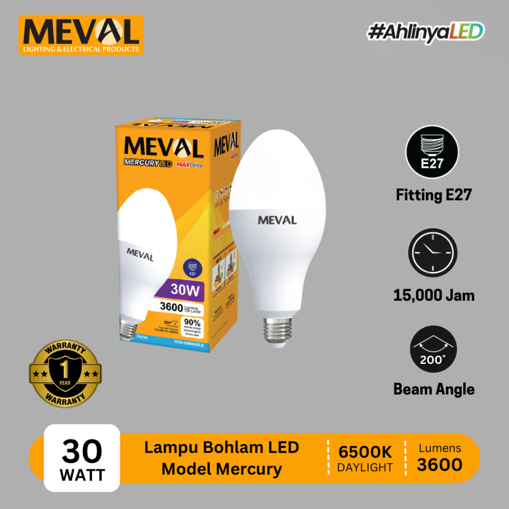 MEVAL Maxbrite Lampu LED Bohlam E27 Model Mercury - 30/40/50 Watt