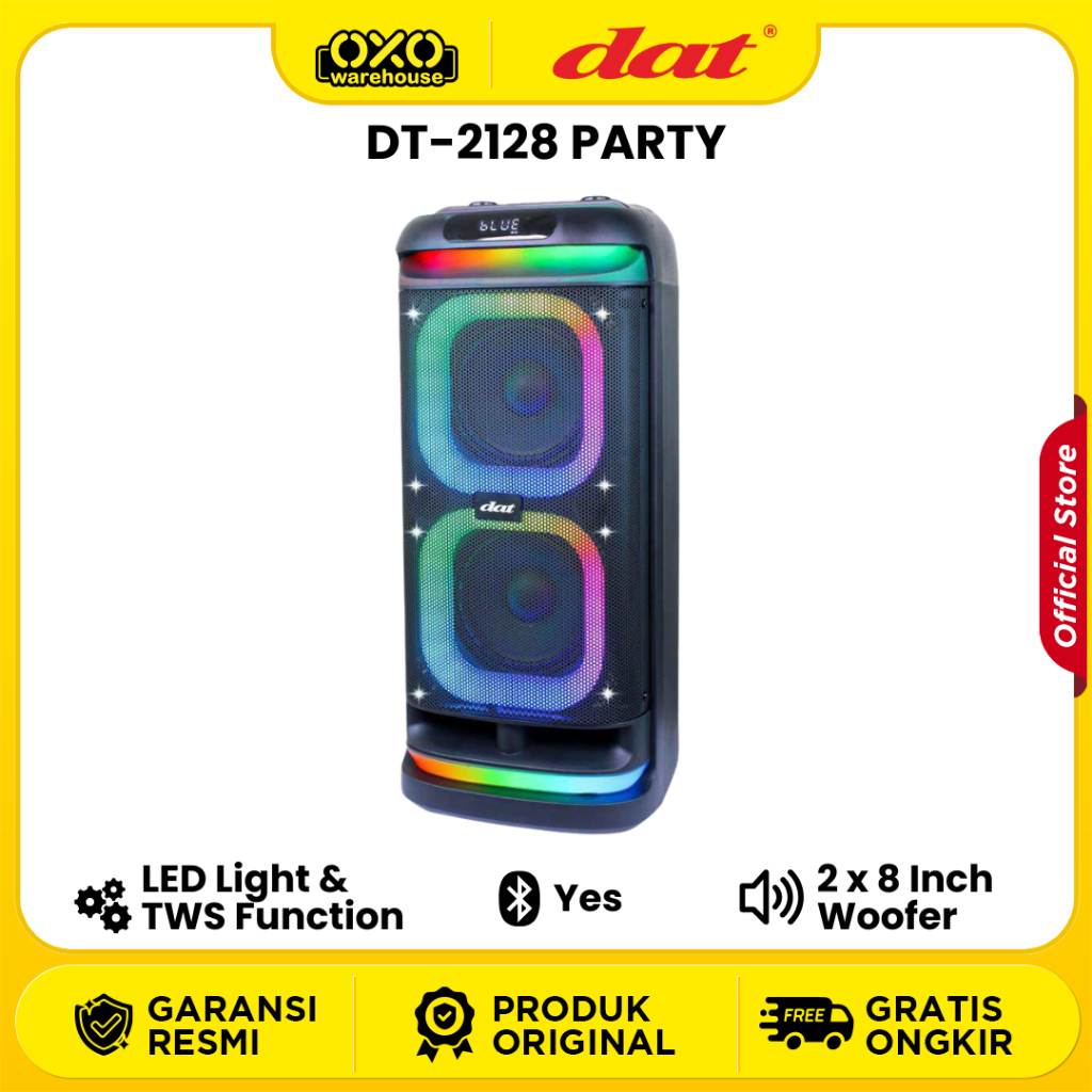 DAT Speaker Portable DT-2128 Party Series Bluetooth 2Mic Wireless Low Watt Garansi Resmi