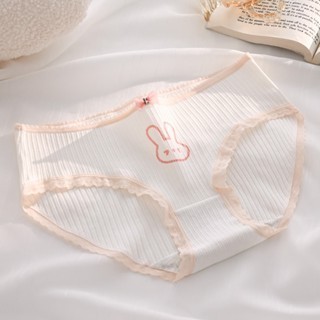 • YF • CD Celana CD2149  Dalam Katun Renda Pita Wanita Rabbit Head Pink Putih Menyerap Keringat