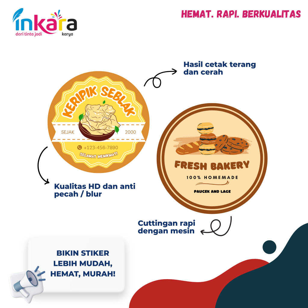 

INKARA PRINTING - Cetak Sticker Bulat Custom Chromo / Sticker Kemasan / Label Makanan & Minuman / [Kiss Cut] + Laminasi
