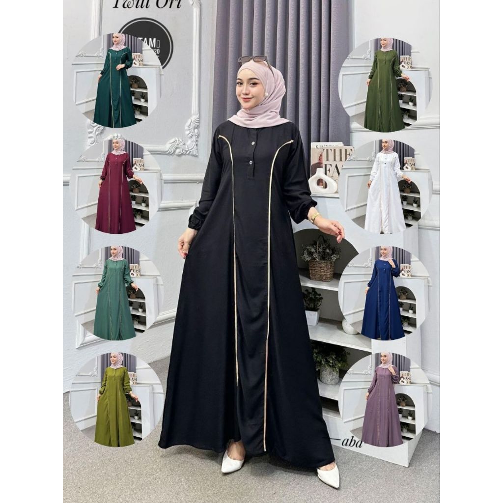Gamis Polos Twill Ori Fashion Muslimah Busui Kancing Depan Dress Modern Gamis Putih Hitam Marun