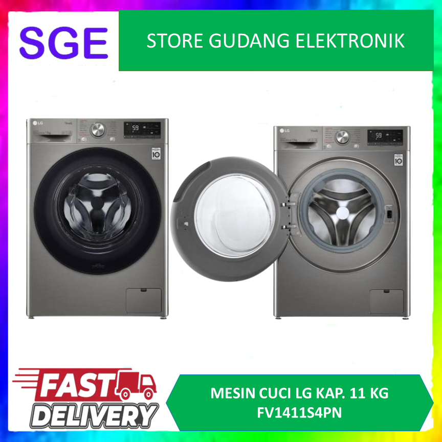 LG FV1411S4PN MESIN CUCI FRONT LOADING 11 KG LG THINQ AI STEAM AI DD+