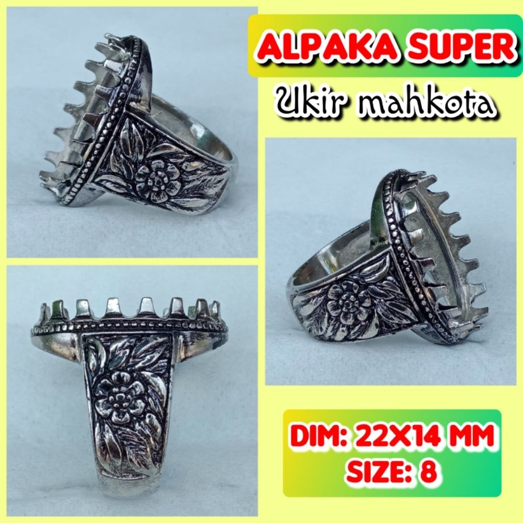 cincin emban batu akik batu permata alpaka super ukir mahkota.72