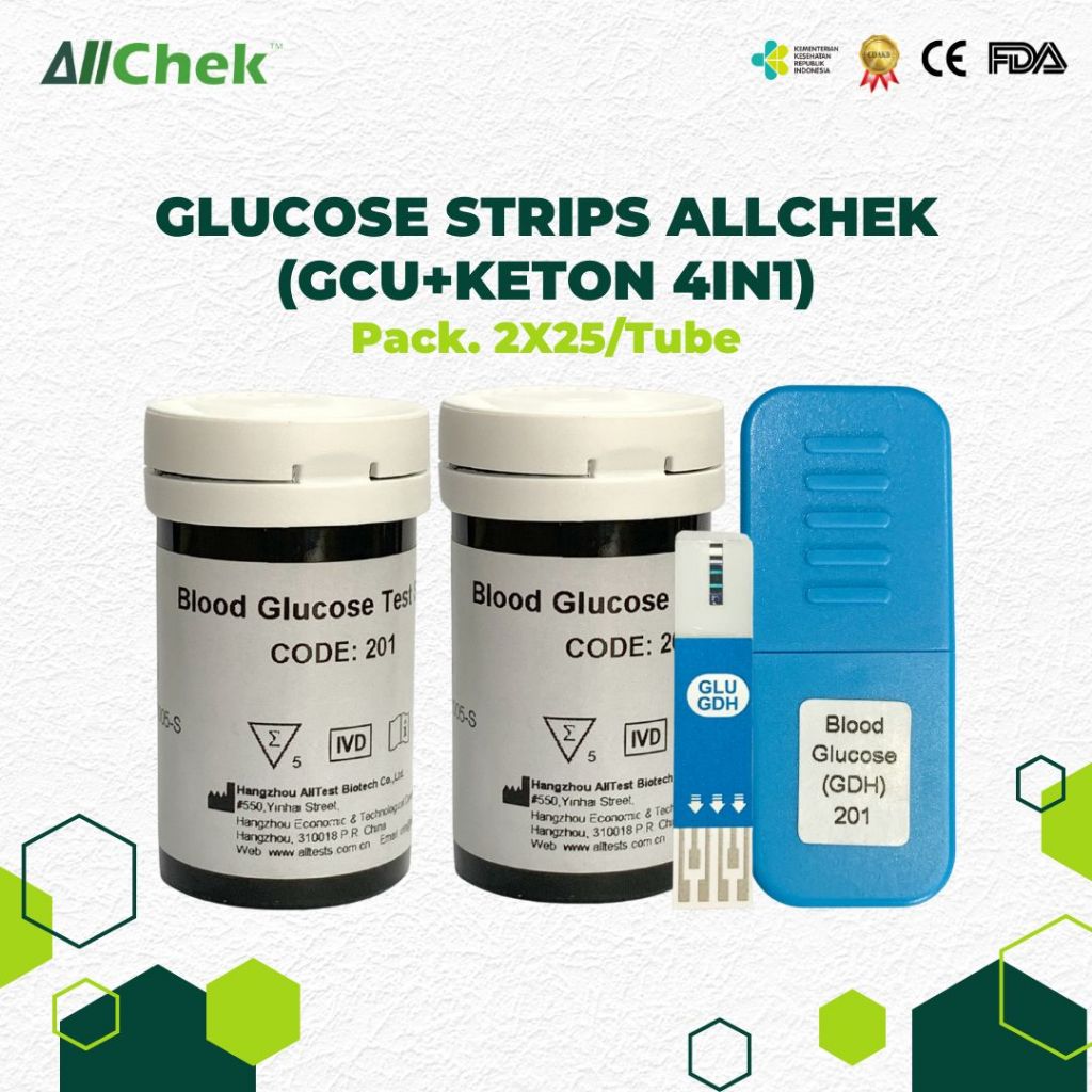 Allchek Gula Darah Test Strip – Refill Alat Multimeter 4-in-1 Isi 50