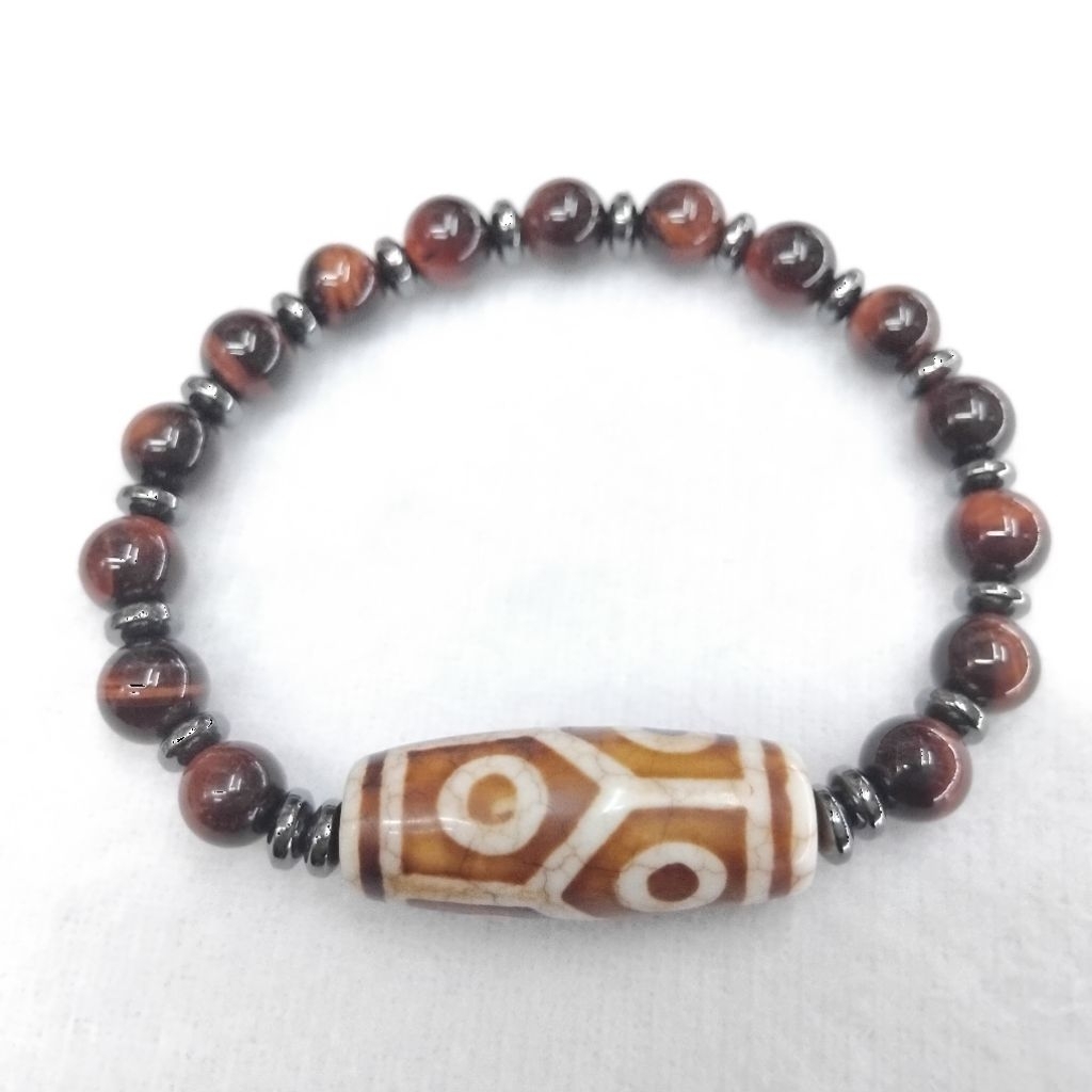 DZI BEADS OLD MATA 6 TURTLE MIX RED TIGER EYE & HEMATITE