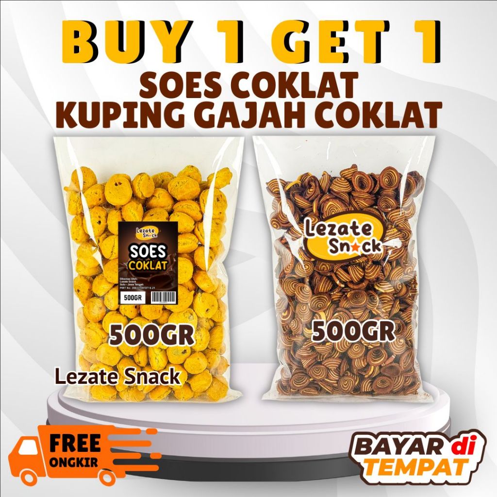

PAKET 1 Soes Coklat 500GR + Kuping Gajah Coklat 500GR / Promo Bundling Ramadhan Ramadan Soes Coklat Kiloan 500GR Kue Sus Kering Isi Coklat Lumer Enak Murah SEDAP SNACK