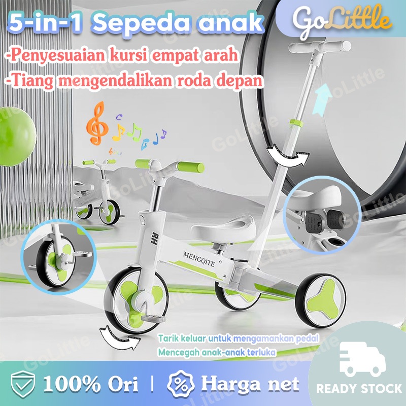 【Pengiriman lokal】 Sepeda Anak 5 in 1 Terbaru - Sepeda Roda Tiga + Balance Bike + Batang Dorong + Ke