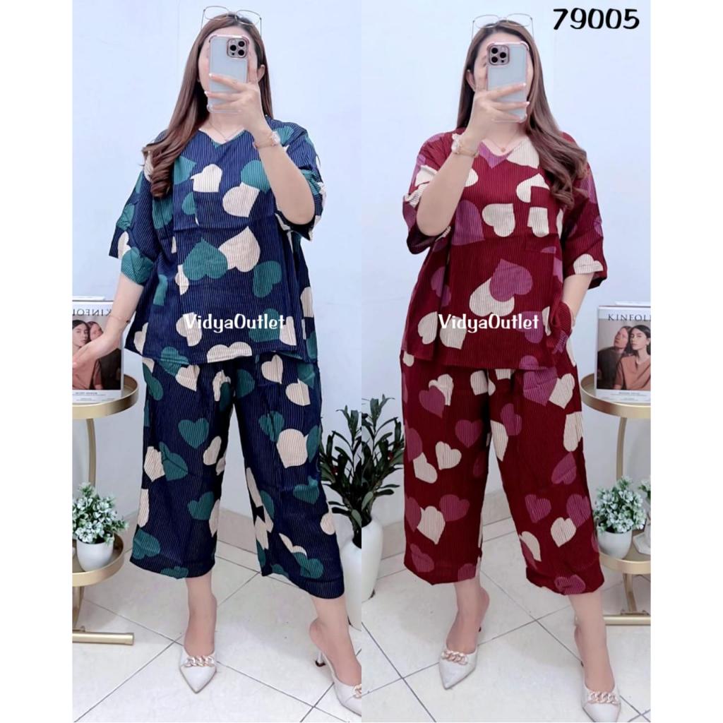 VIDYA Setelan Stella 79005 One Set Motif Kekinian Set Wanita 7per8 Baju Harian Baju Tidur