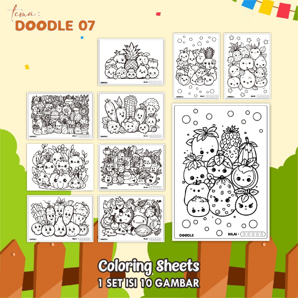 

(DOODLE 07) KERTAS MEWARAI ANAK UKURAN A4 - LEMBAR MEWARNAI MURAH READY STOCK - COLORING SHEETS ANAK PAUD/TK