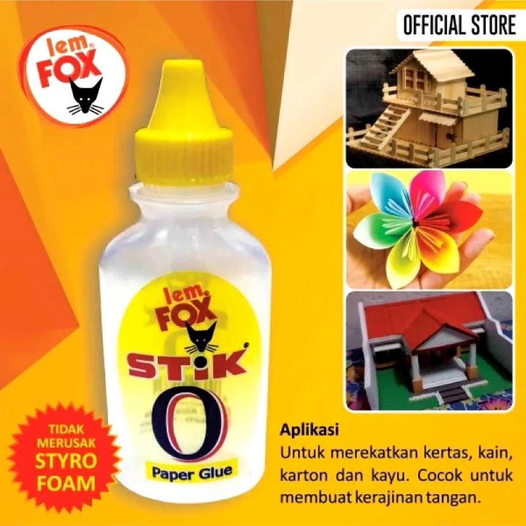 Lem Fox Stik-O Lem Kertas Lem Bening(1pcs) / Lem Fox Kertas ATK