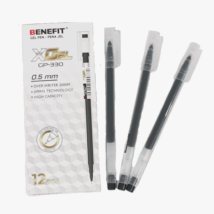 

12 Pcs Pen Gel BENEFIT X-GeL 0.5 mm GP-330 - Ballpoint Gel Ink Pen - Gelpen Benefit/ Pulpen Benefit