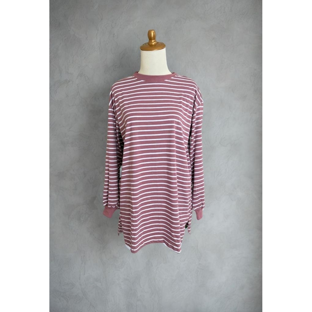 kaos oversize wanita salur premium stripes color Dusty Rose | katun combed