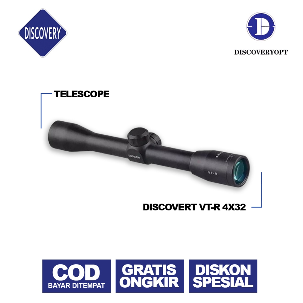 DISCOVERY VT-R 4X32 - TELESCOPE DISCOVERY VT-R 4x32 FIX ZOOM - RETIKEL MILDOT TIPIS - 100% ORIGINAL