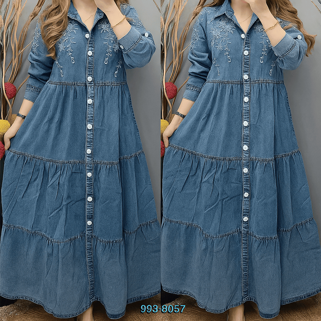 Gamis Jeans Bordir Terlaris Gamis Jeans Wanita Dewasa Kekinian  Size , L, XL