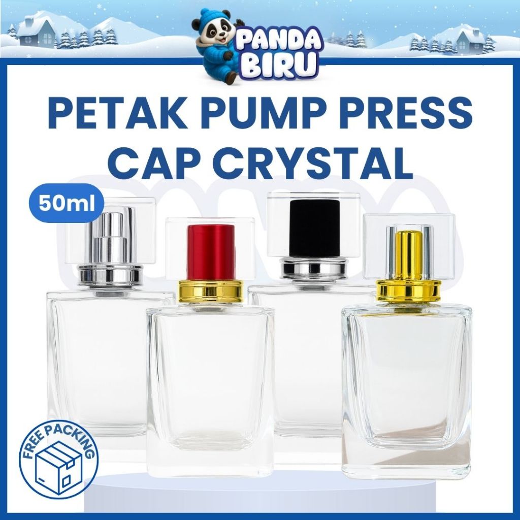 Botol Parfum Petak Platinum Pump Press Cap Crystal Mix Warna 50ml - Botol Kaca Winyak Wangi
