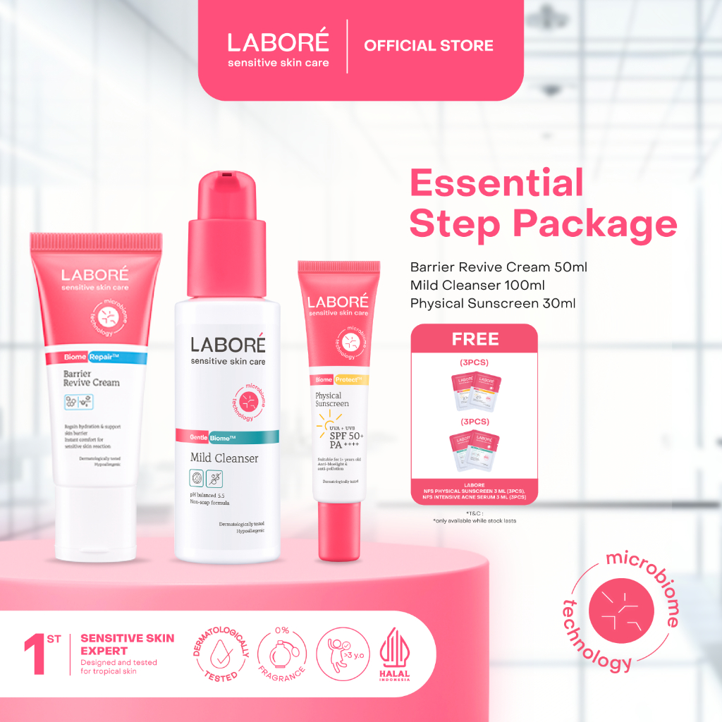 Labore Essential Step Package - Paket Mild Cleanser 100ml, Barrier Revive Cream 50ml, Physical Sunsc