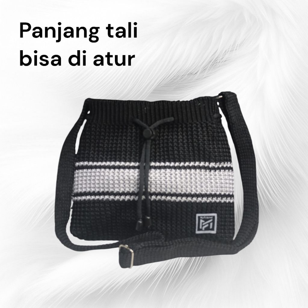 Tas Rajut Selempang Wanita Rajutan Serut Lebar Muat Hp dan Dompet