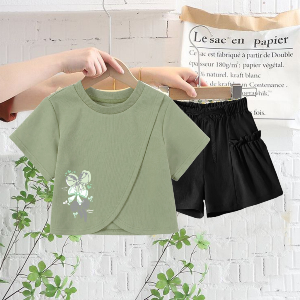 Setelan Kaos Anak Cewek One Set Outer Anak Perempuan Usia 1-12 Tahun