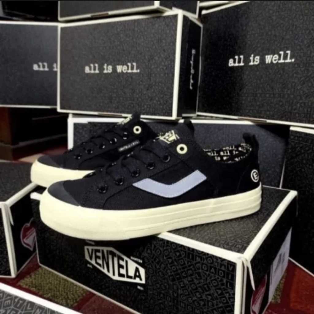 Sepatu Ventela x Evil x Papa Gading All Is Well Black Low Sepatu Pria Ventela Kasual Kanvas Pendek