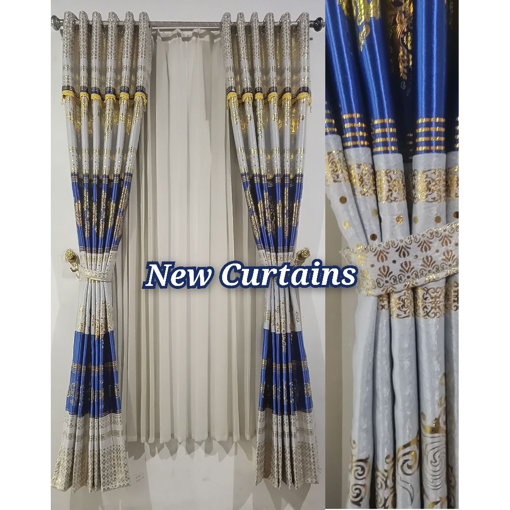 Gorden Blackout Poni Tempel Printing Batik Tinta Emas Egip Biru.