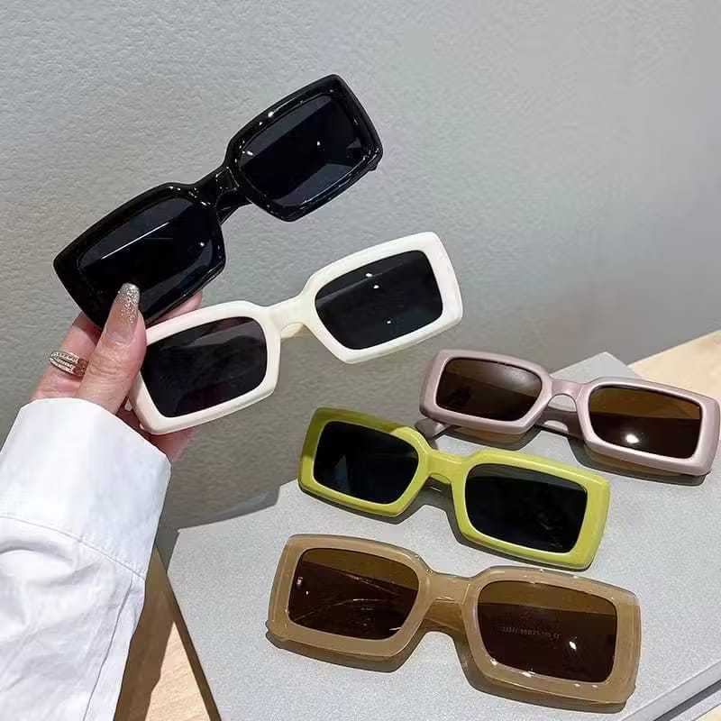 KMB Kacamata Hitam Korea Vintage Bentuk Persegi Panjang Kacamata Fashionable UV400