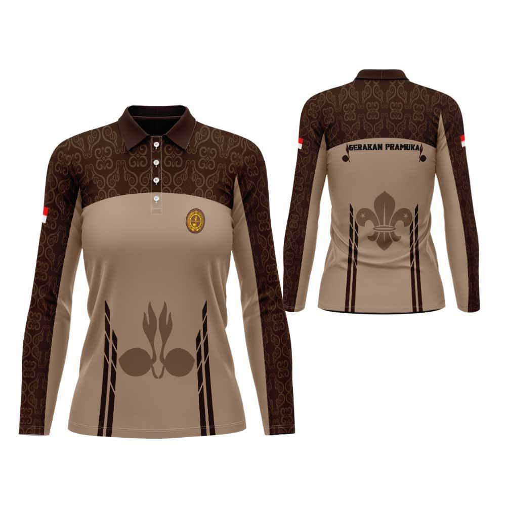 Baju Berkerah/Baju Polo Wanita Tangan Panjang Pramuka  Terbaru Fullprint