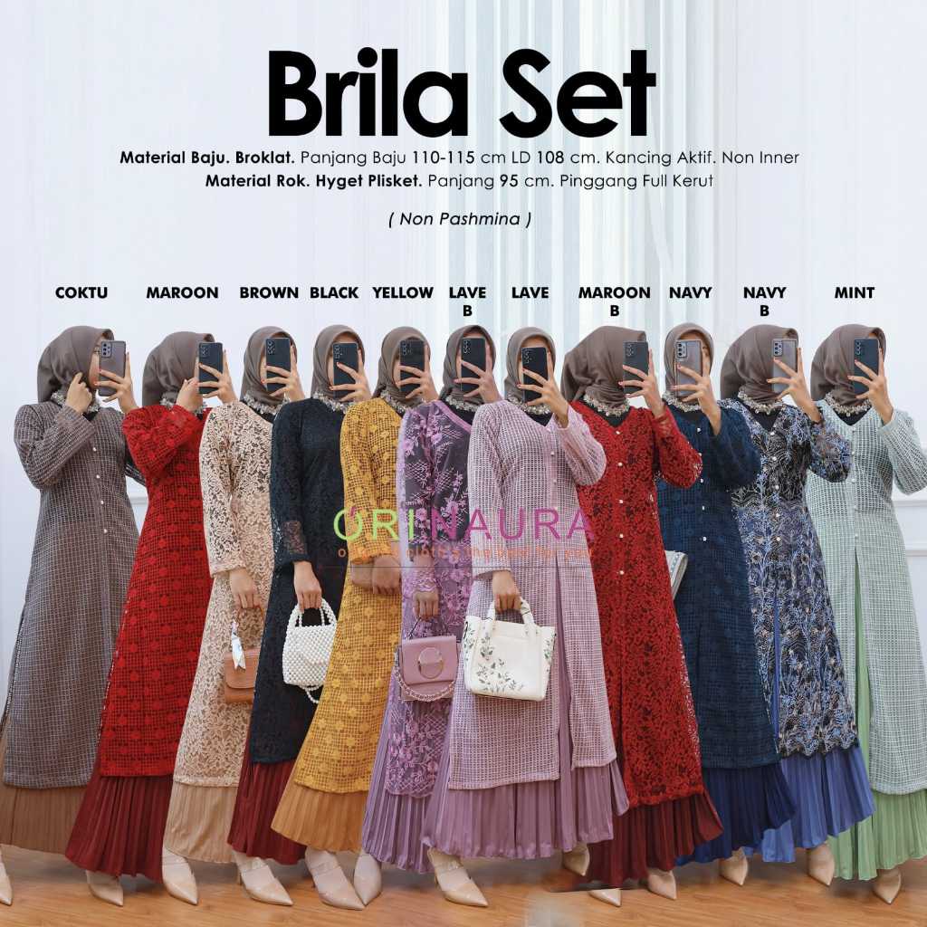 Oneset Long Tunik Broklat Set Rok Plisket || OOTD Kondangan || Broklat Tunik || Brila Set By Ori Nau