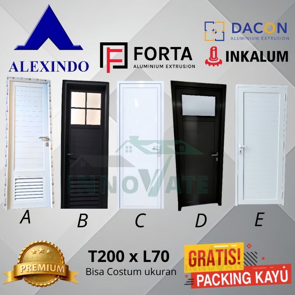 pintu kamar mandi aluminium 200x70 free packing kayu