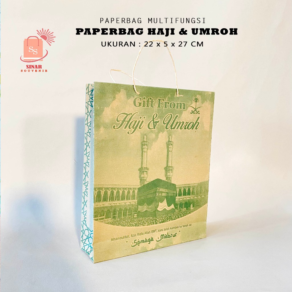 

PAPER BAG TAS KERTAS SOUVENIR HAJI & UMROH PREMIUM UKURAN BARU 22 X 5 X 27
