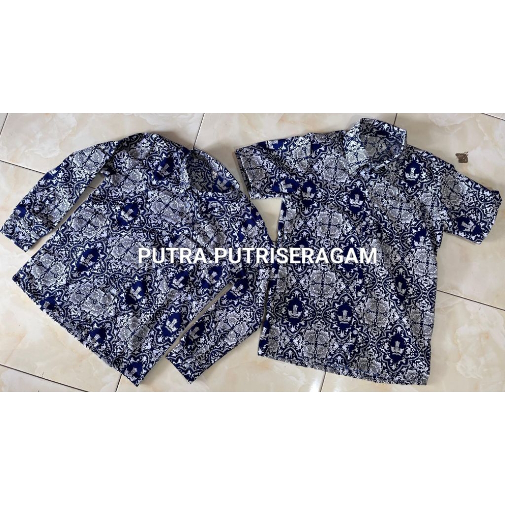 BATIK SMP NEGERI/BATIK SMP NASIONAL/BAJU BATIK SEKOLAH SMP MOTIF BANGSA BIRU