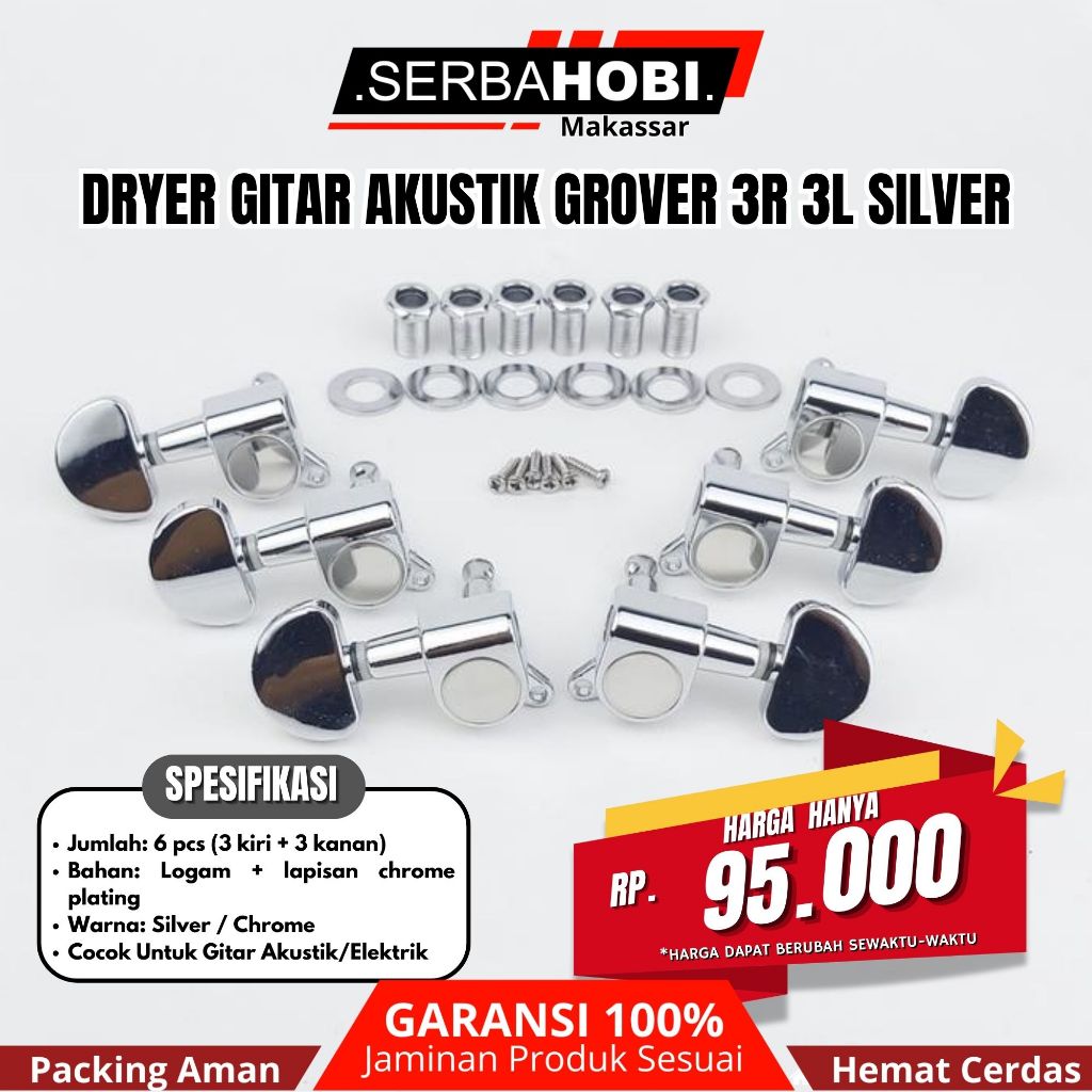 Dryer Gitar Akustik / Elektrik Chrome Grover Black / Silver