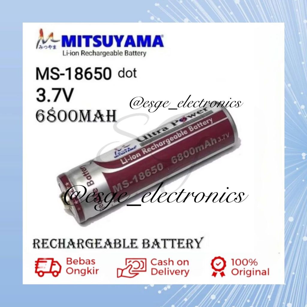 ORIGINAL BATERAI MITSUYAMA ULTRA POWER KEPALA MS-18650-2 6800MAH 3.7V BATERAI CAS LI ION SENTER