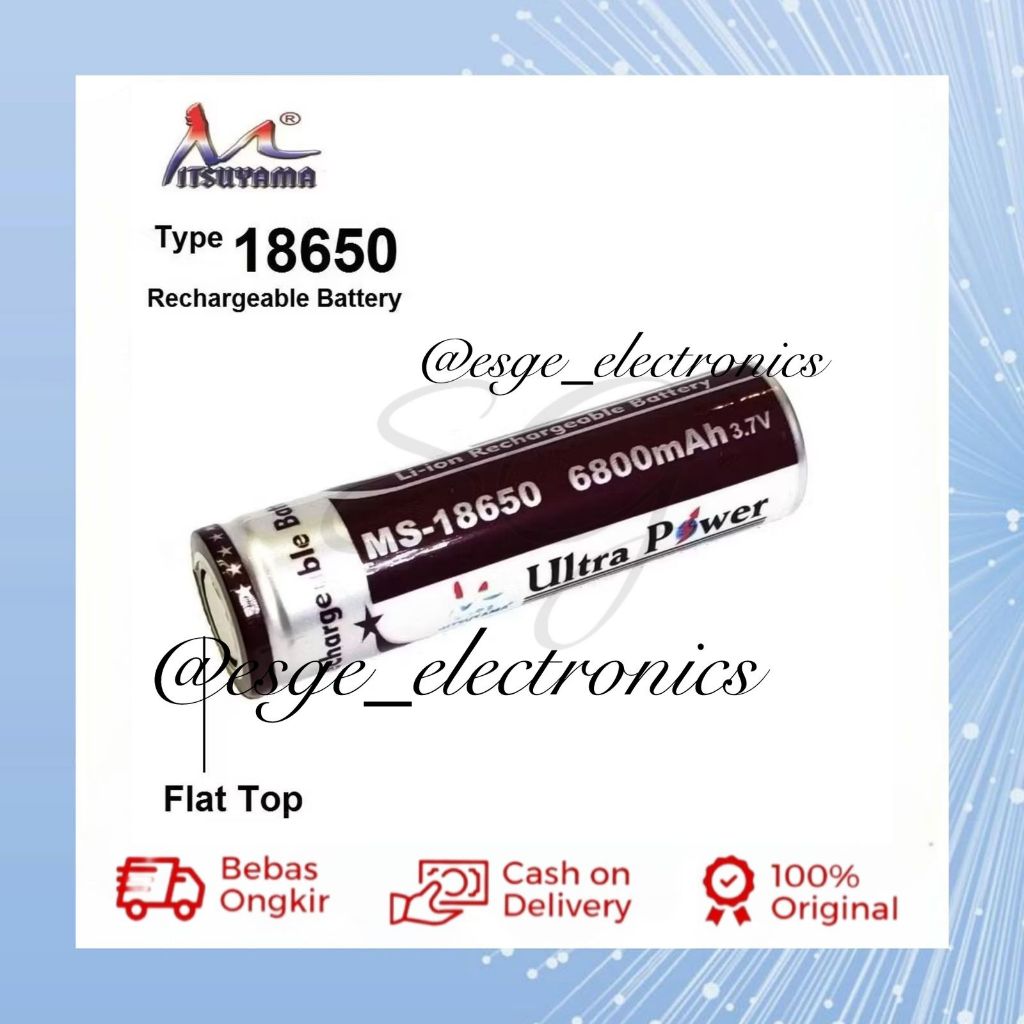 ORIGINAL BATERAI MITSUYAMA ULTRA-POWER MS-18650 6800MAH 3.7V TANPA KEPALA LI-ION RECHARGEABLE BATTER