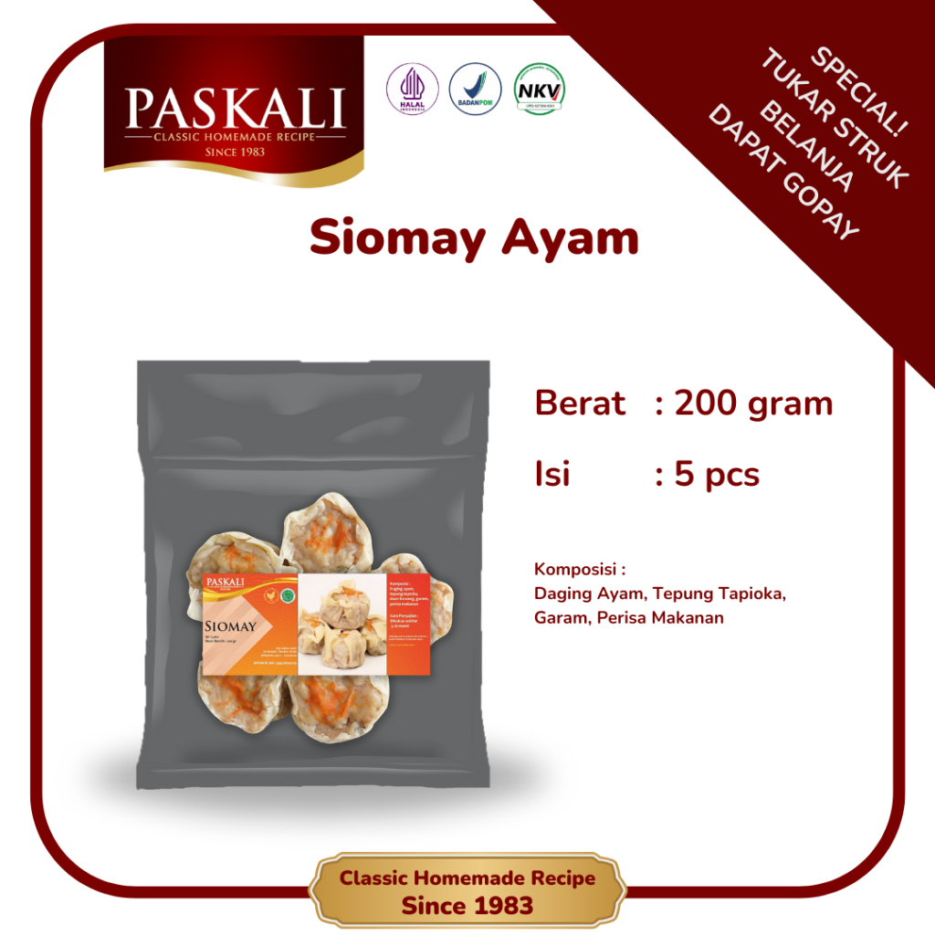 

Siomay Ayam Paskali 180 Gram Isi 5 Pcs