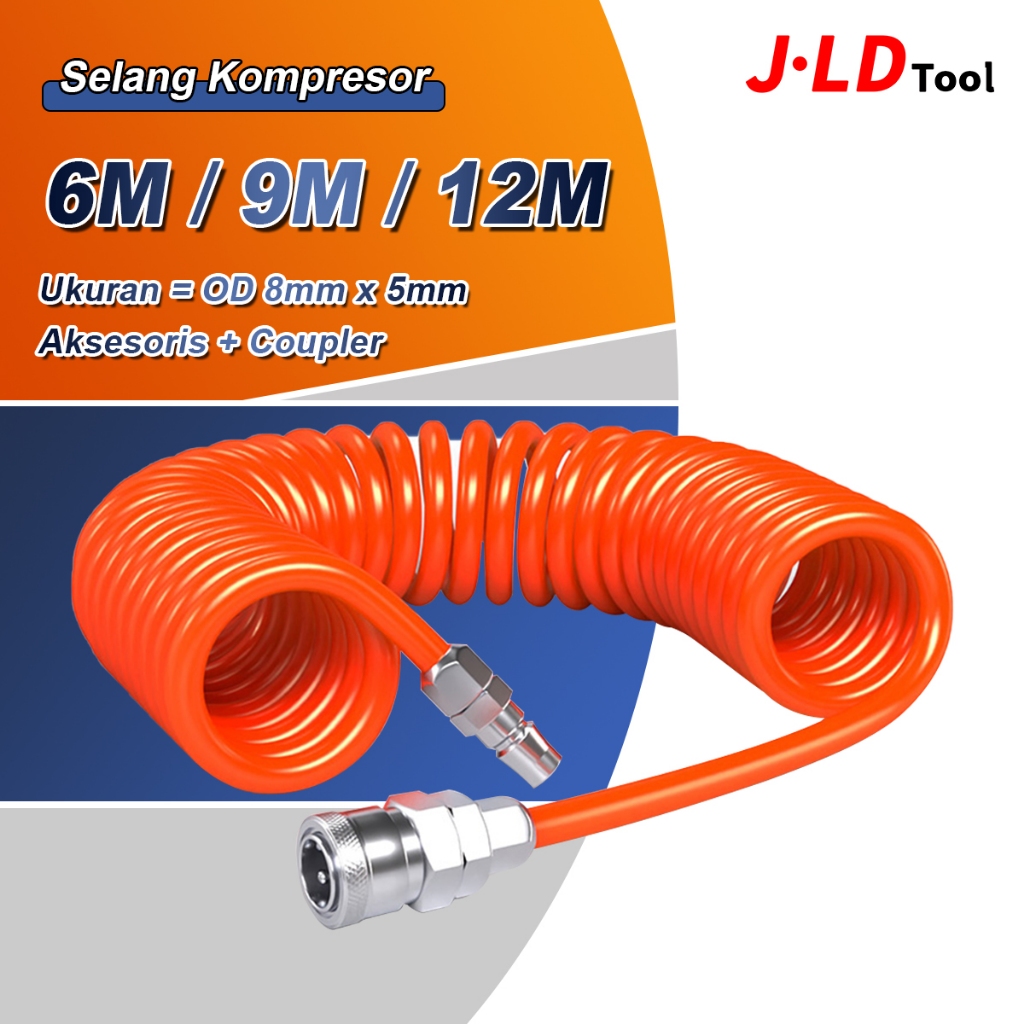 JLD Selang Kompresor 6M/9M/12M Selang Angin Spiral PE Air hose  Gulungan Selang Angin Kompresor