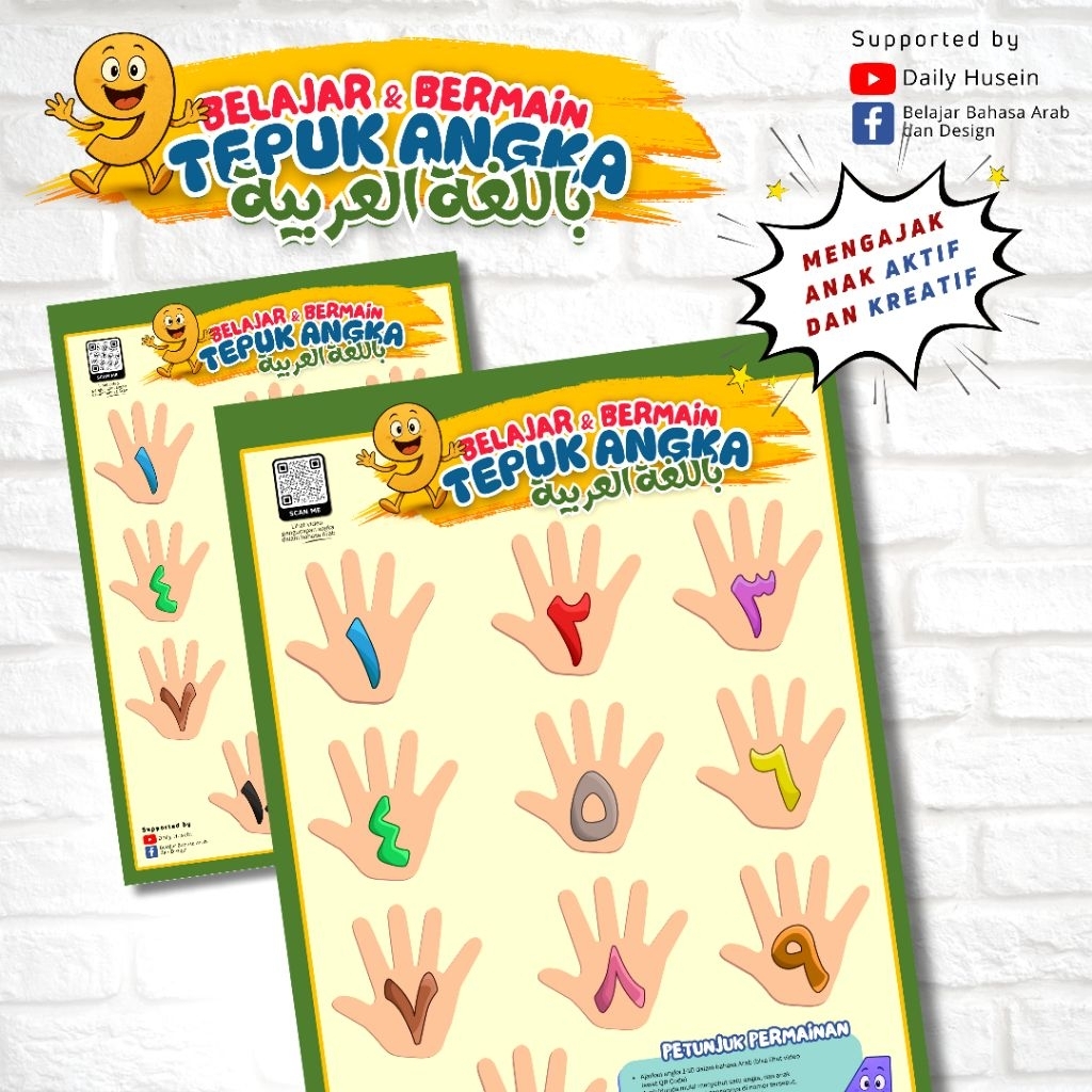 Poster Angka Arab 1-10 dengan Permainan Edukatif
