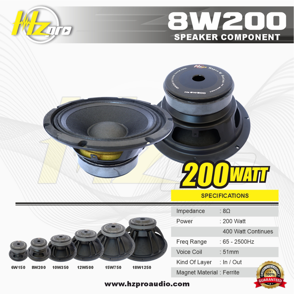 SPEAKER KOMPONEN 8 Inch HZ PRO 8W200 ORIGINAL