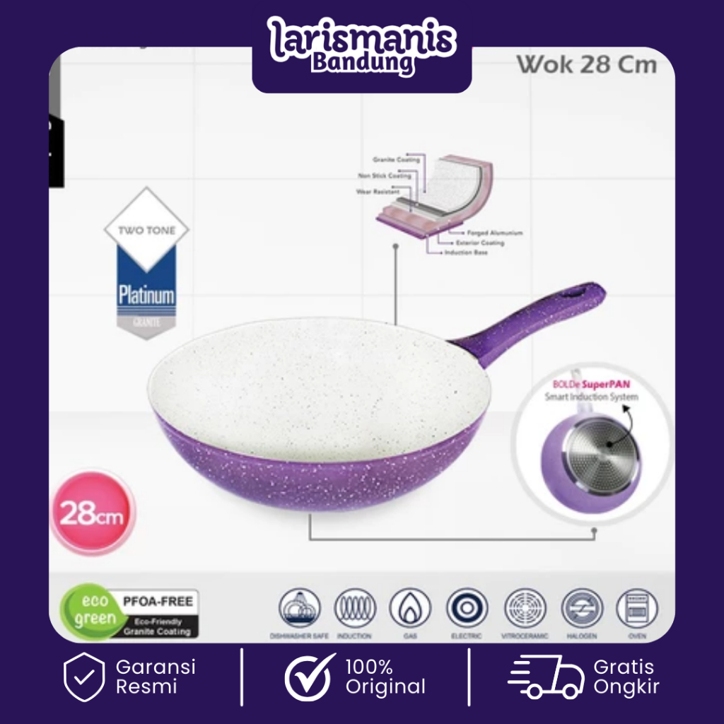 BOLDe Panci / Super Pan Wok + LDI Granite Purple / Ungu 28 cm